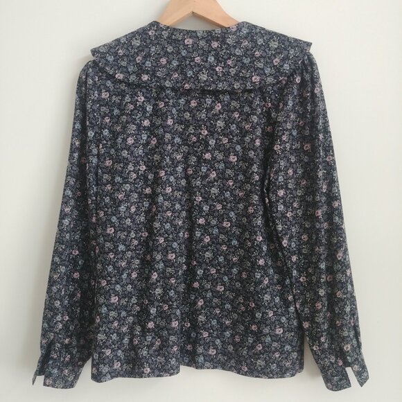 Vintage wool cotton blouse top made in Canada blue grey purple floral Sm… - Picture 9 of 15